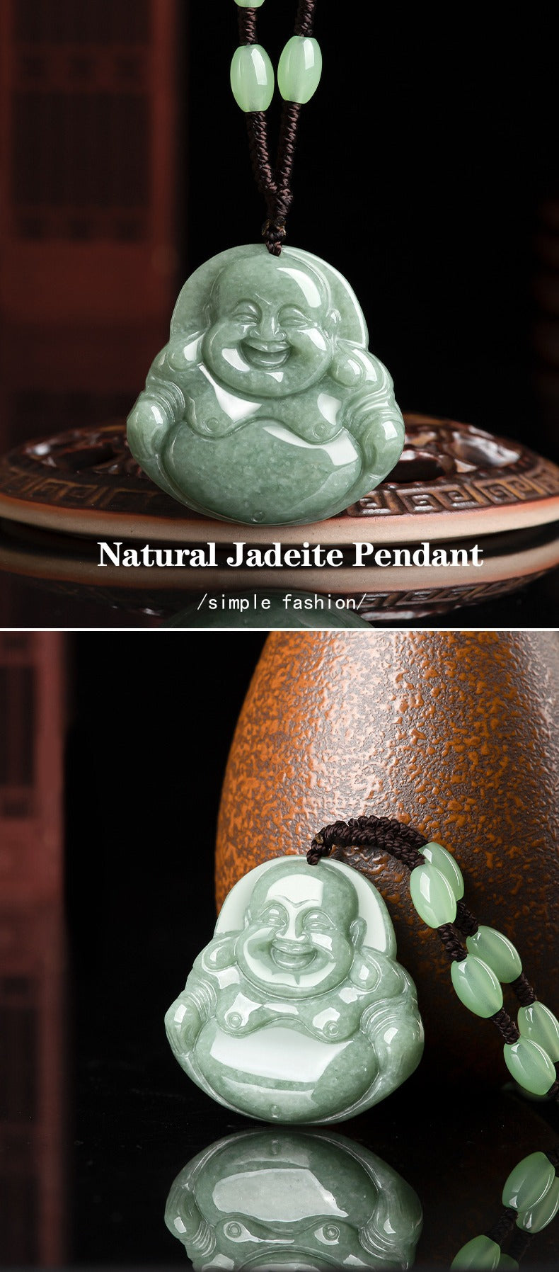 Real Green Jade Smiling Buddha Necklace, Genuine Laughing Buddha Pendant Charm Gift, Happy Gautama Gemstone Chinese Amulet, Lucky Men Women