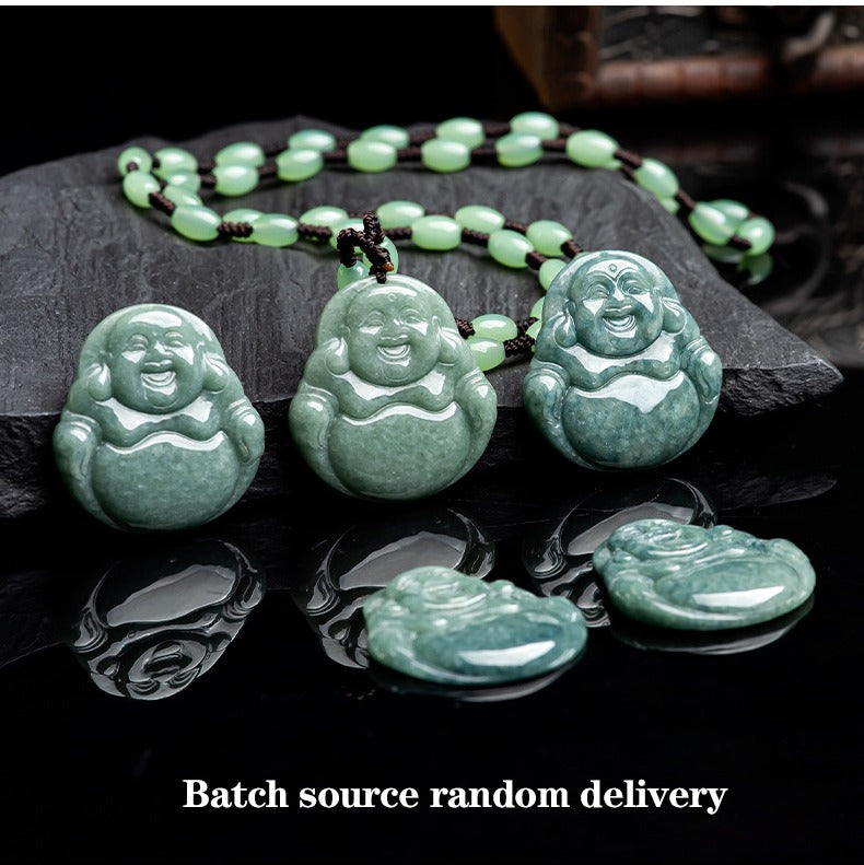 Real Green Jade Smiling Buddha Necklace, Genuine Laughing Buddha Pendant Charm Gift, Happy Gautama Gemstone Chinese Amulet, Lucky Men Women