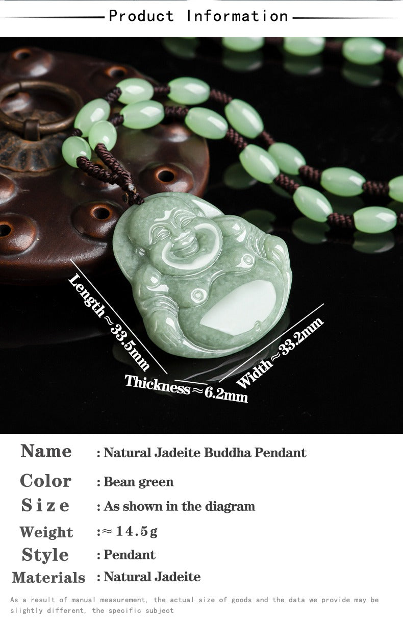 Real Green Jade Smiling Buddha Necklace, Genuine Laughing Buddha Pendant Charm Gift, Happy Gautama Gemstone Chinese Amulet, Lucky Men Women