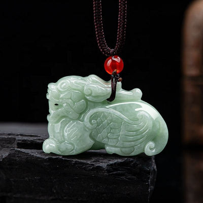 Jade Pixiu Necklace Jadeite Pixiu  Pendant Myammar Grade A Natural Jadeite Buddha Charm Healing & Lucky Amulet