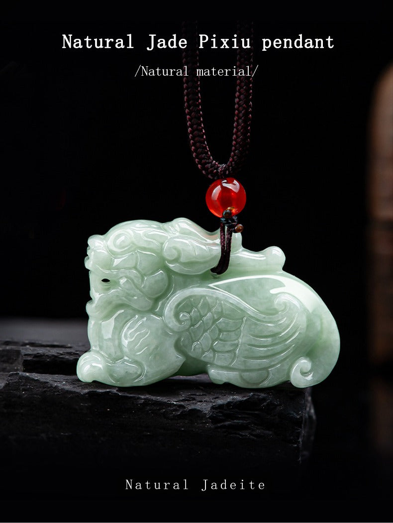 Jade Pixiu Necklace Jadeite Pixiu  Pendant Myammar Grade A Natural Jadeite Buddha Charm Healing & Lucky Amulet