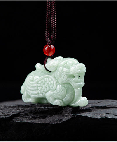 Jade Pixiu Necklace Jadeite Pixiu  Pendant Myammar Grade A Natural Jadeite Buddha Charm Healing & Lucky Amulet