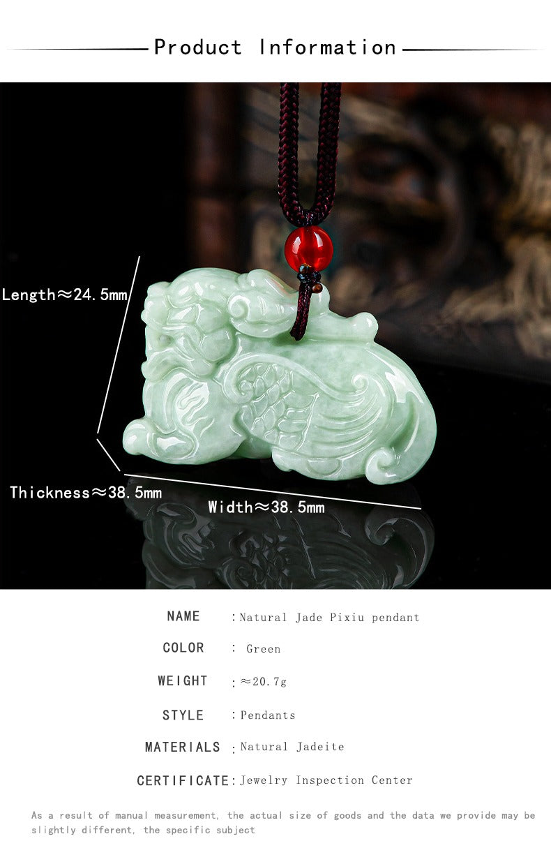 Jade Pixiu Necklace Jadeite Pixiu  Pendant Myammar Grade A Natural Jadeite Buddha Charm Healing & Lucky Amulet