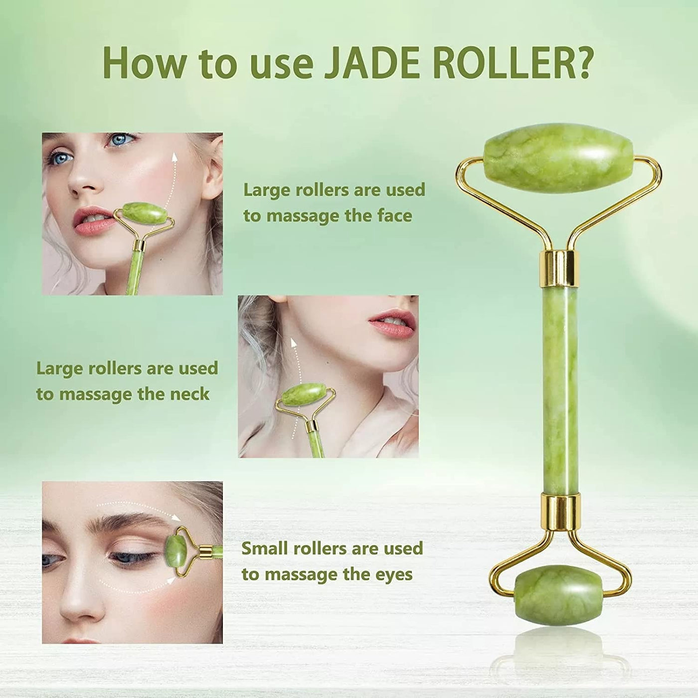 Jade Roller & Gua Sha Set Face Roller and Gua Sha Facial Tools for Skin Care Routine and Puffiness-Green