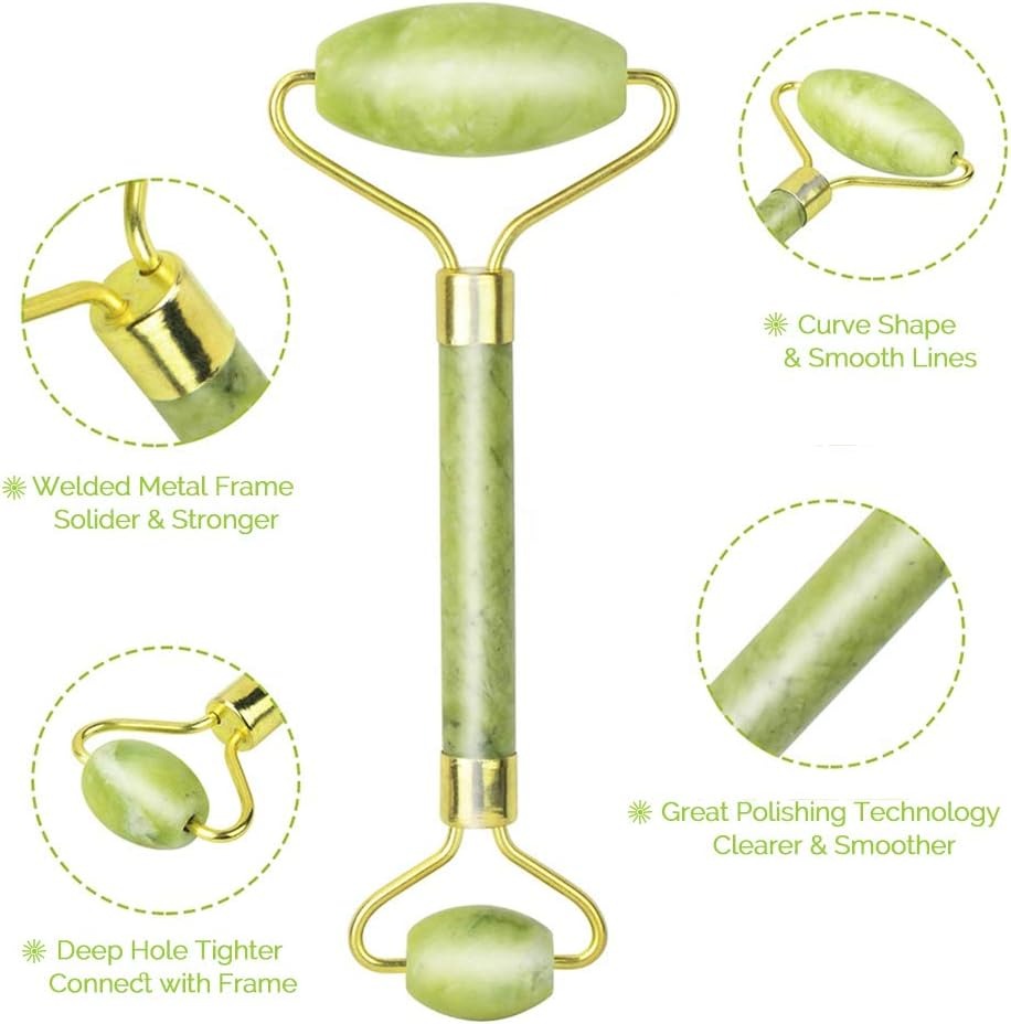 Jade Roller & Gua Sha Set Face Roller and Gua Sha Facial Tools for Skin Care Routine and Puffiness-Green