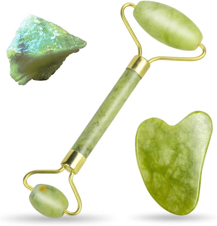 Jade Roller & Gua Sha Set Face Roller and Gua Sha Facial Tools for Skin Care Routine and Puffiness-Green