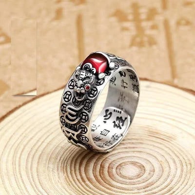 Adjustable Prosperity Pixiu Charm Ring with Auspicious Engravings