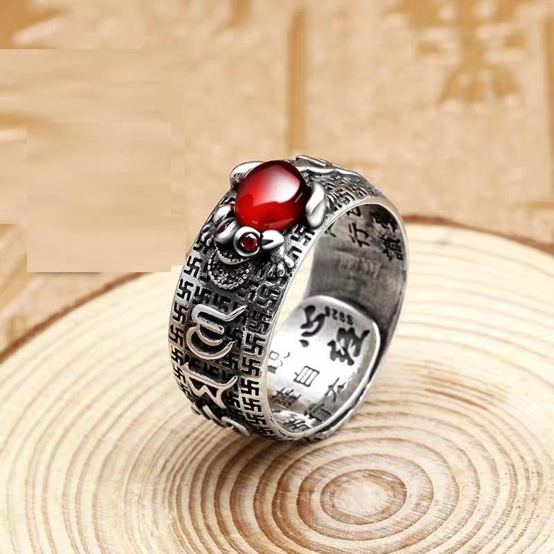 Adjustable Prosperity Pixiu Charm Ring with Auspicious Engravings