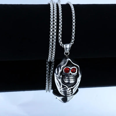Mens Punk Evil Eye Biker Skeleton Pendant Titanium Steel Chain Necklace