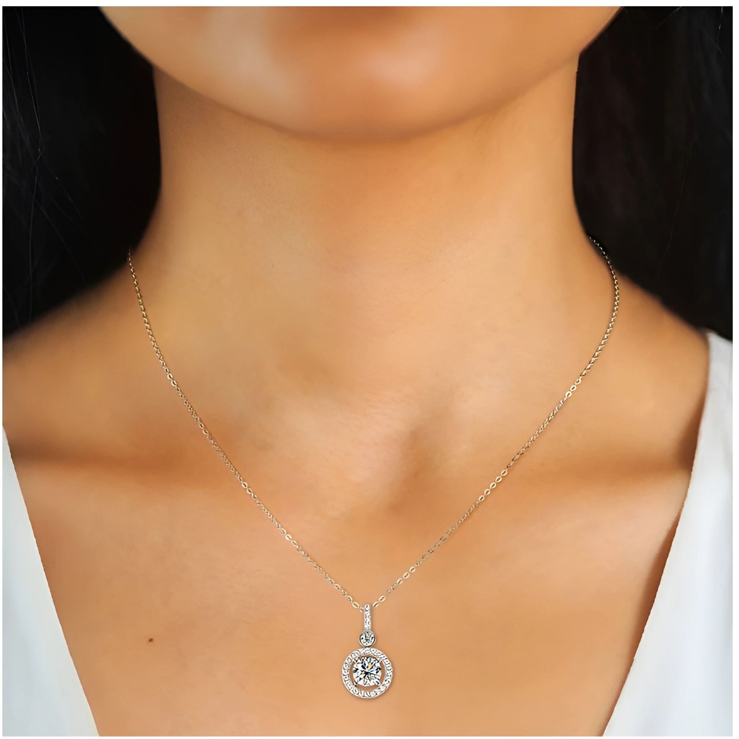 S925 Sterling Silver Moissanite Pendant Necklace – 1 Carat D Color Round Brilliant Cut | Light Luxury Jewelry with GRA Certificate | Elegant Gift for Women