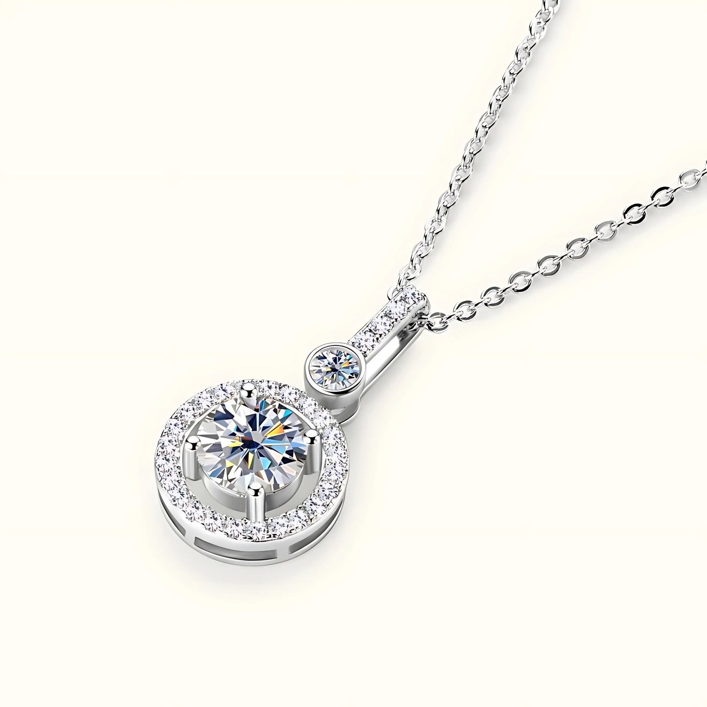S925 Sterling Silver Moissanite Pendant Necklace – 1 Carat D Color Round Brilliant Cut | Light Luxury Jewelry with GRA Certificate | Elegant Gift for Women