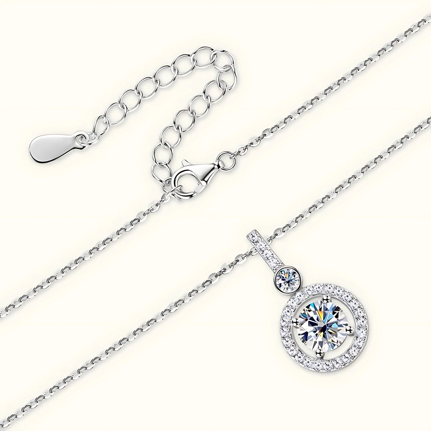S925 Sterling Silver Moissanite Pendant Necklace – 1 Carat D Color Round Brilliant Cut | Light Luxury Jewelry with GRA Certificate | Elegant Gift for Women