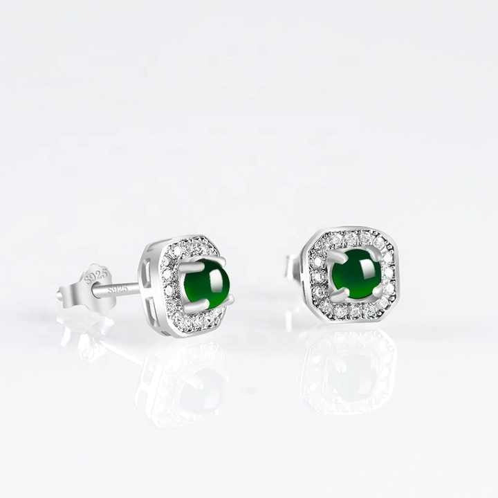 Jade Earrings for women Authentic Natural Green Jadeite Ear Stud S925 Sterling Silver Earring