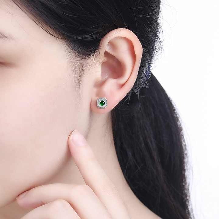 Jade Earrings for women Authentic Natural Green Jadeite Ear Stud S925 Sterling Silver Earring