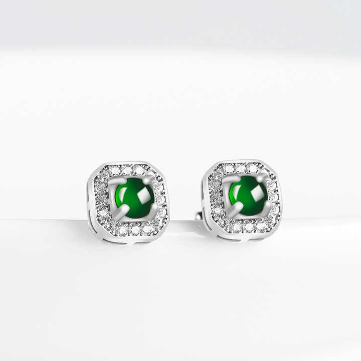 Jade Earrings for women Authentic Natural Green Jadeite Ear Stud S925 Sterling Silver Earring