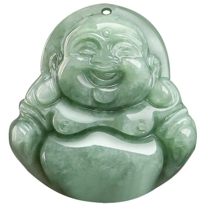 Jade necklace Laughing Buddha Pendant Smiling Green Jadeite Buddha necklace head adjustable Rope Certified Grade A Burma Gift for Women