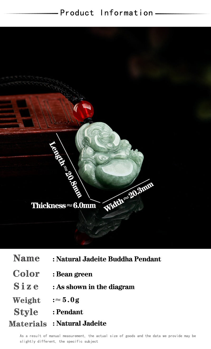 Jade necklace Laughing Buddha Pendant Smiling Green Jadeite Buddha necklace head adjustable Rope Certified Grade A Burma Gift for Women