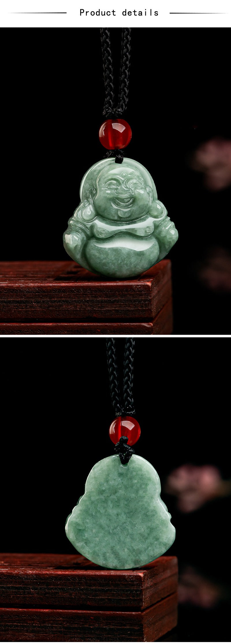 Jade necklace Laughing Buddha Pendant Smiling Green Jadeite Buddha necklace head adjustable Rope Certified Grade A Burma Gift for Women