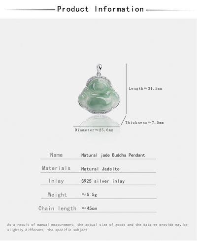 Jade necklace S925 Silver Cubic inlaid Laughing Buddha Pendant Smiling Green Jadeite Buddha necklace head Certified Grade A Burma mama gift