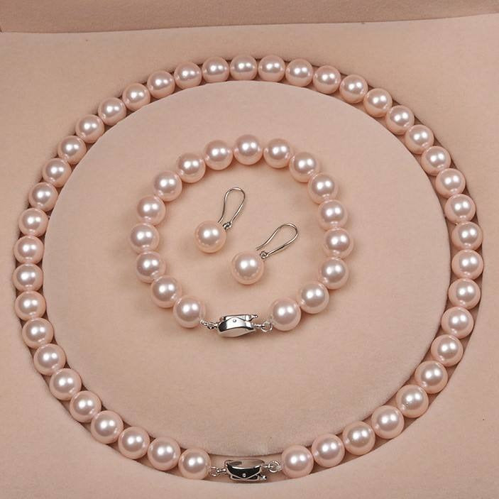 Beautiful Japanese AAA8-9mm Pearl Necklace Set 925s