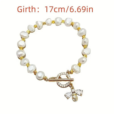 Elegant Pearl Charm Bracelet Baroque Natural Pearl String Bracelet with Gold Accents7-8mm bead