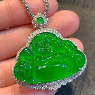 [With Certificate] Ice-like Positive Buddha Emerald Pendant 18K Gold Inlaid Myanmar Natural a Cargo Emperor Green Full