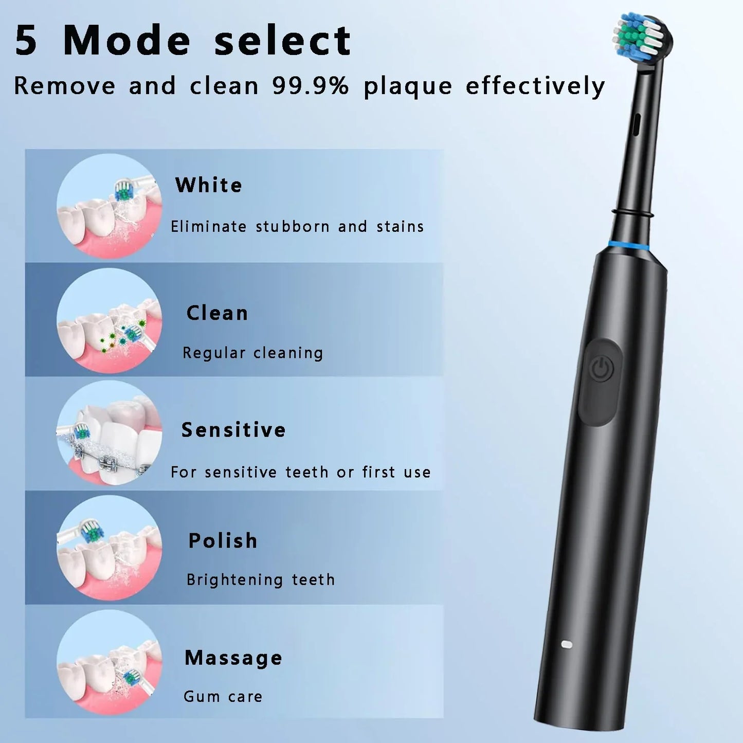 Electric Toothbrush Rotary Cleaning Teeth Brush Waterproof Electronic Tooth Brush With Timer Rechargeable Toothbrush with 8 Head