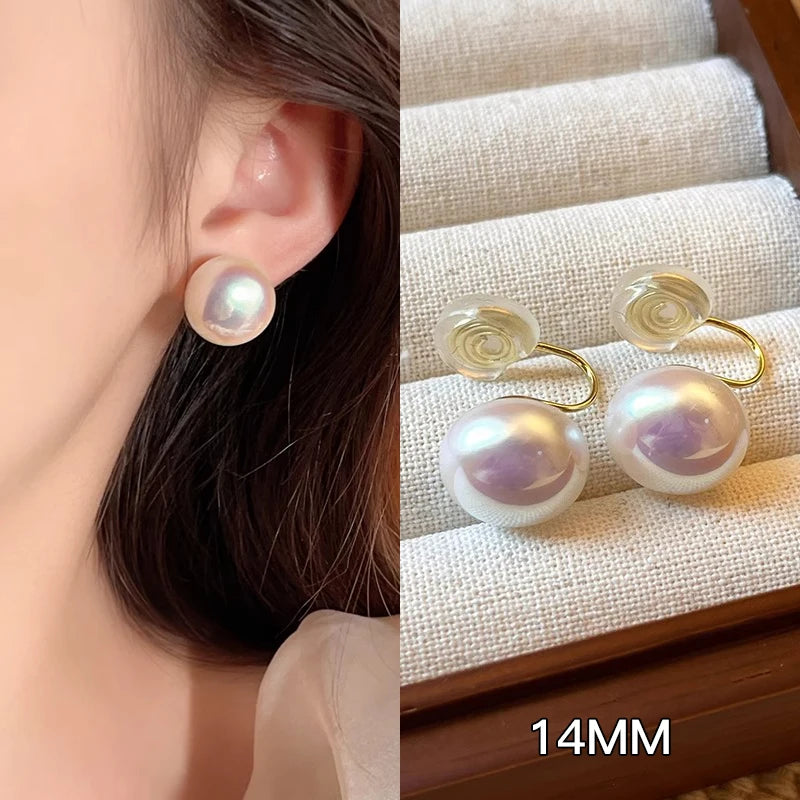 Korean Elegant White Pearl Clip Earrings for Women Exquisite Simple Imitation Pearl Round Stud Earring Wedding Party Jewelry