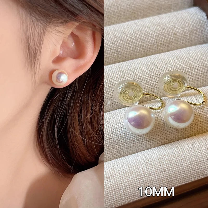 Korean Elegant White Pearl Clip Earrings for Women Exquisite Simple Imitation Pearl Round Stud Earring Wedding Party Jewelry