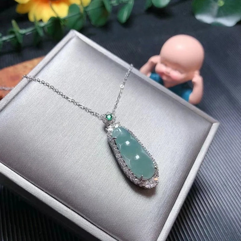 Natural dangerous material Blue Water Jade sauteed green beans Fu Dou pendant copper Jade women's fashion pendant