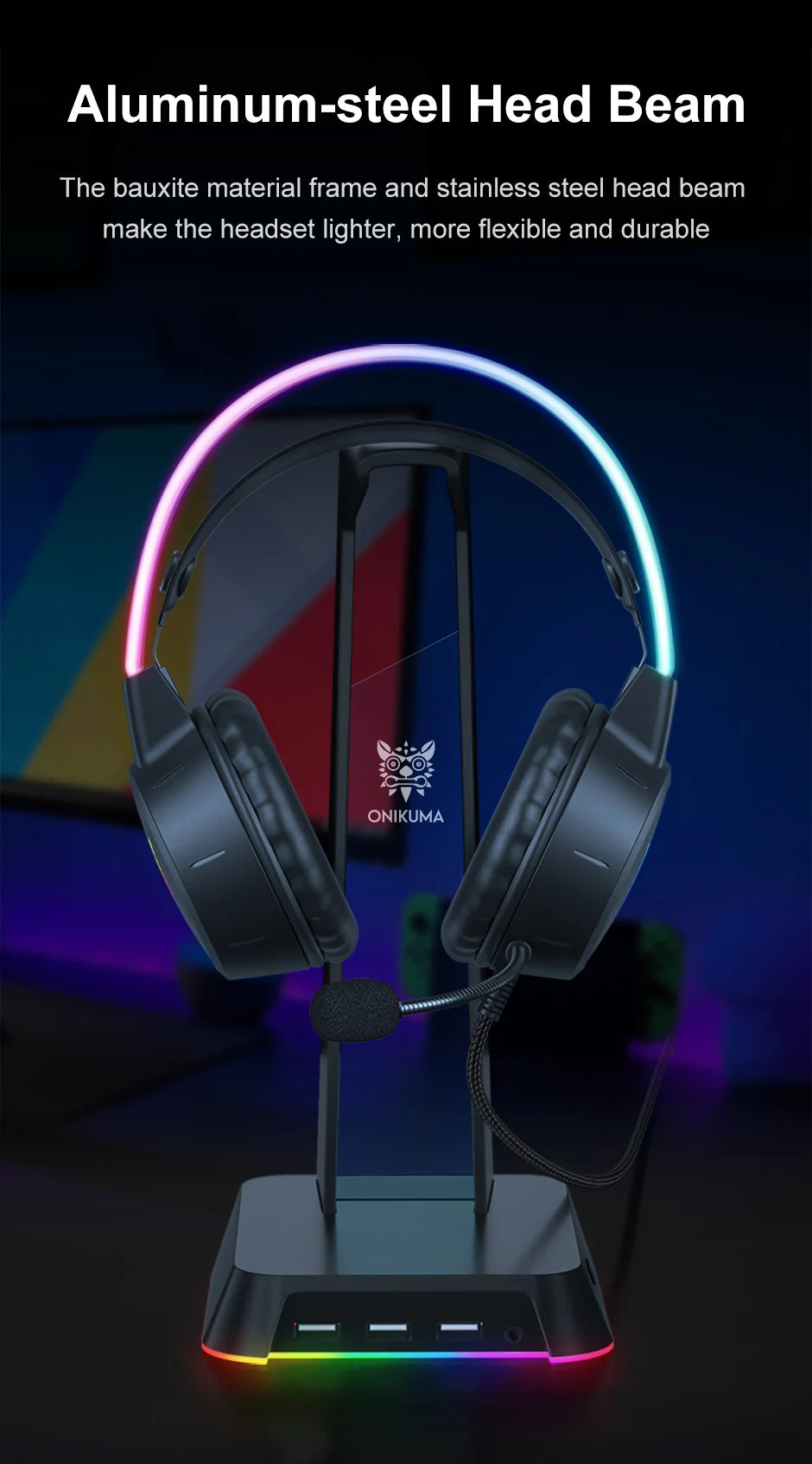 ONIKUMA X15 Pro Over-Ear Headphones Gaming Headset Wired Cancelling Earphones Pink Cat Ears Rgb Light With Mic For PC PS4