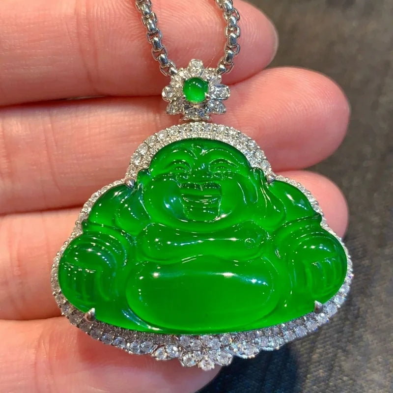 [With Certificate] Ice-like Positive Buddha Emerald Pendant 18K Gold Inlaid Myanmar Natural a Cargo Emperor Green Full