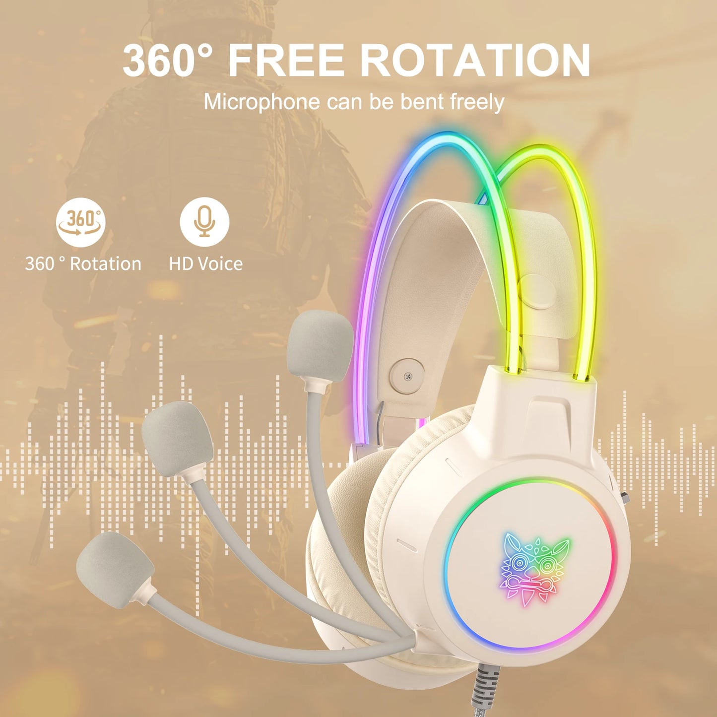 ONIKUMA X15 Pro Over-Ear Headphones Gaming Headset Wired Cancelling Earphones Pink Cat Ears Rgb Light With Mic For PC PS4