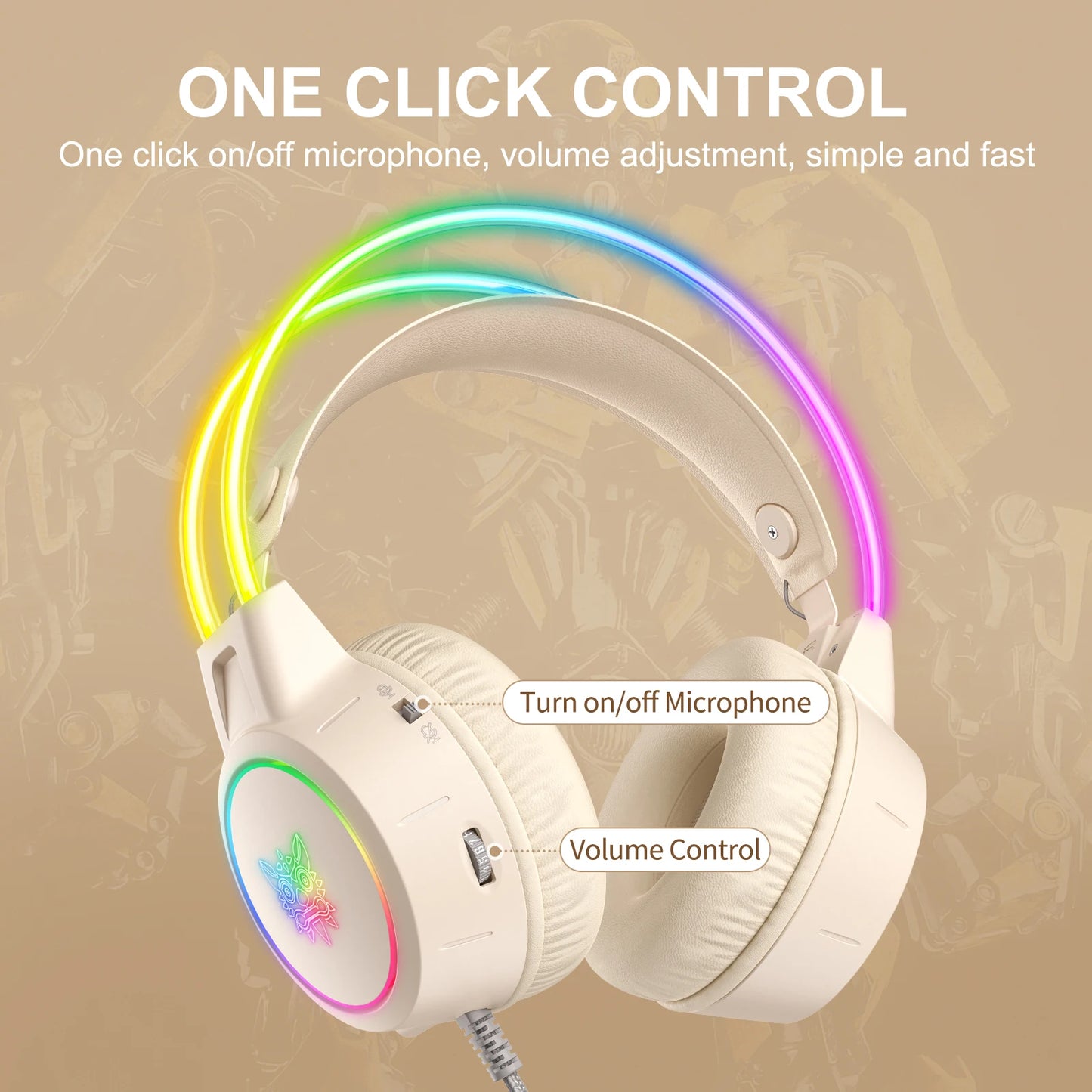 ONIKUMA X15 Pro Over-Ear Headphones Gaming Headset Wired Cancelling Earphones Pink Cat Ears Rgb Light With Mic For PC PS4