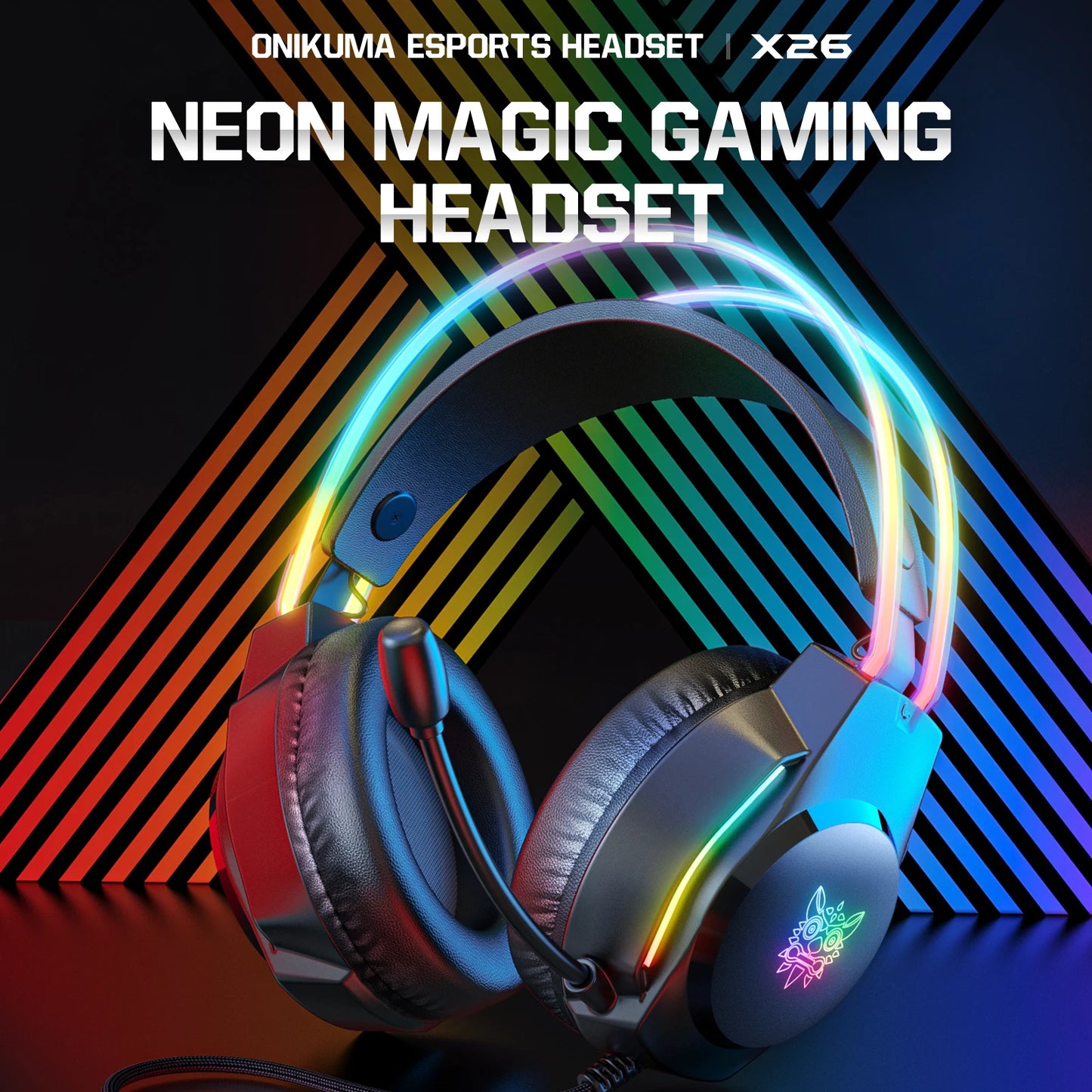 ONIKUMA X26 Wired Headphone with Headband RGB Light Flexible Mic Button Control Gaming Headset Gamer for Compute PC