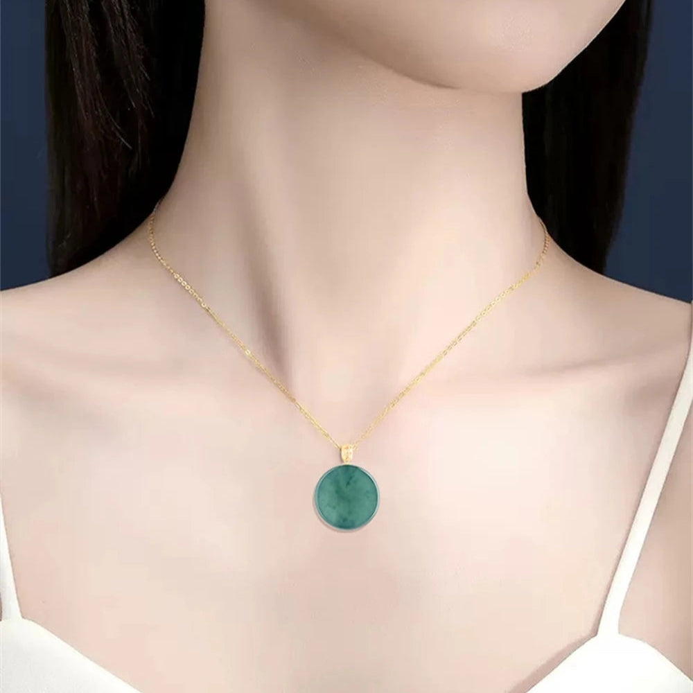 Natural A Goods Jade 18K Gold Buckle Blue Water Small Round Brand Jade Pendant No Matter Brand Ice Type Pendant Women's Simple