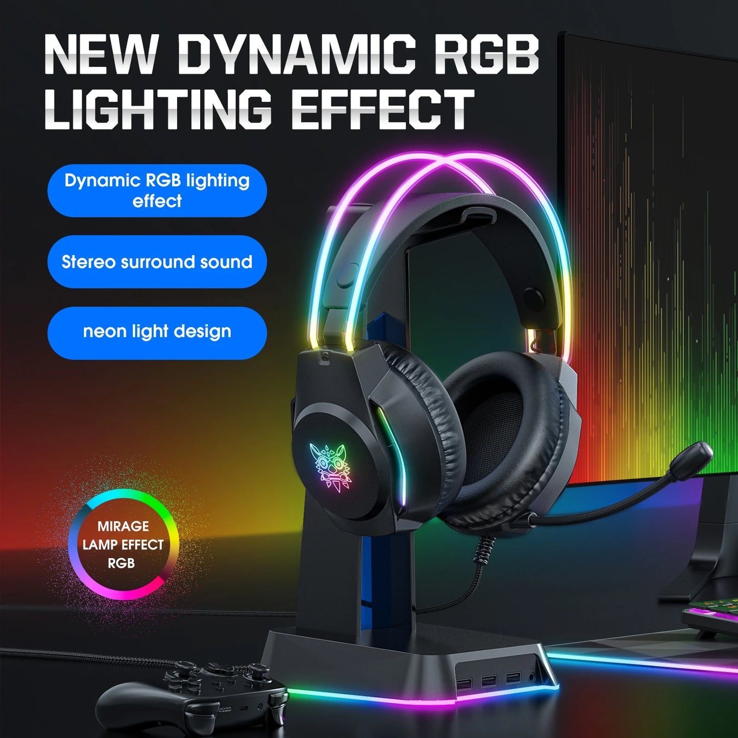 ONIKUMA X26 Wired Headphone with Headband RGB Light Flexible Mic Button Control Gaming Headset Gamer for Compute PC