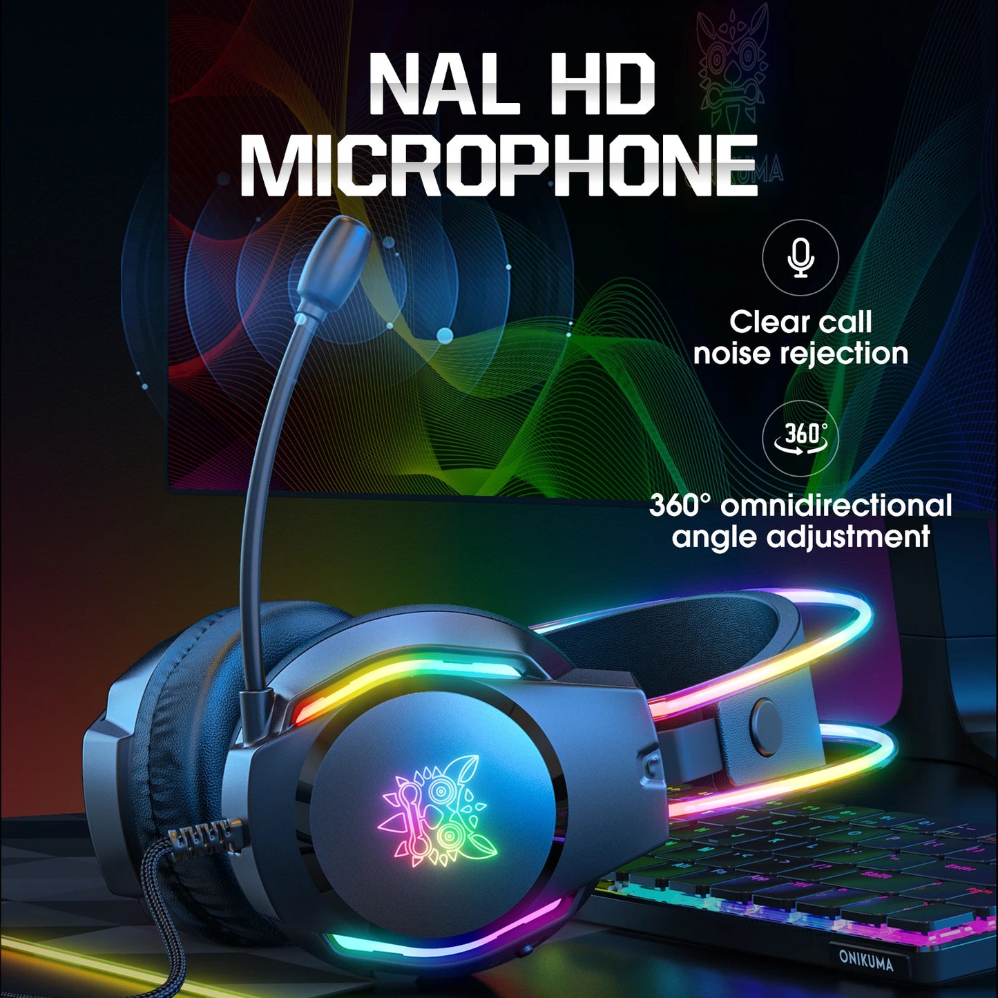 ONIKUMA X26 Wired Headphone with Headband RGB Light Flexible Mic Button Control Gaming Headset Gamer for Compute PC