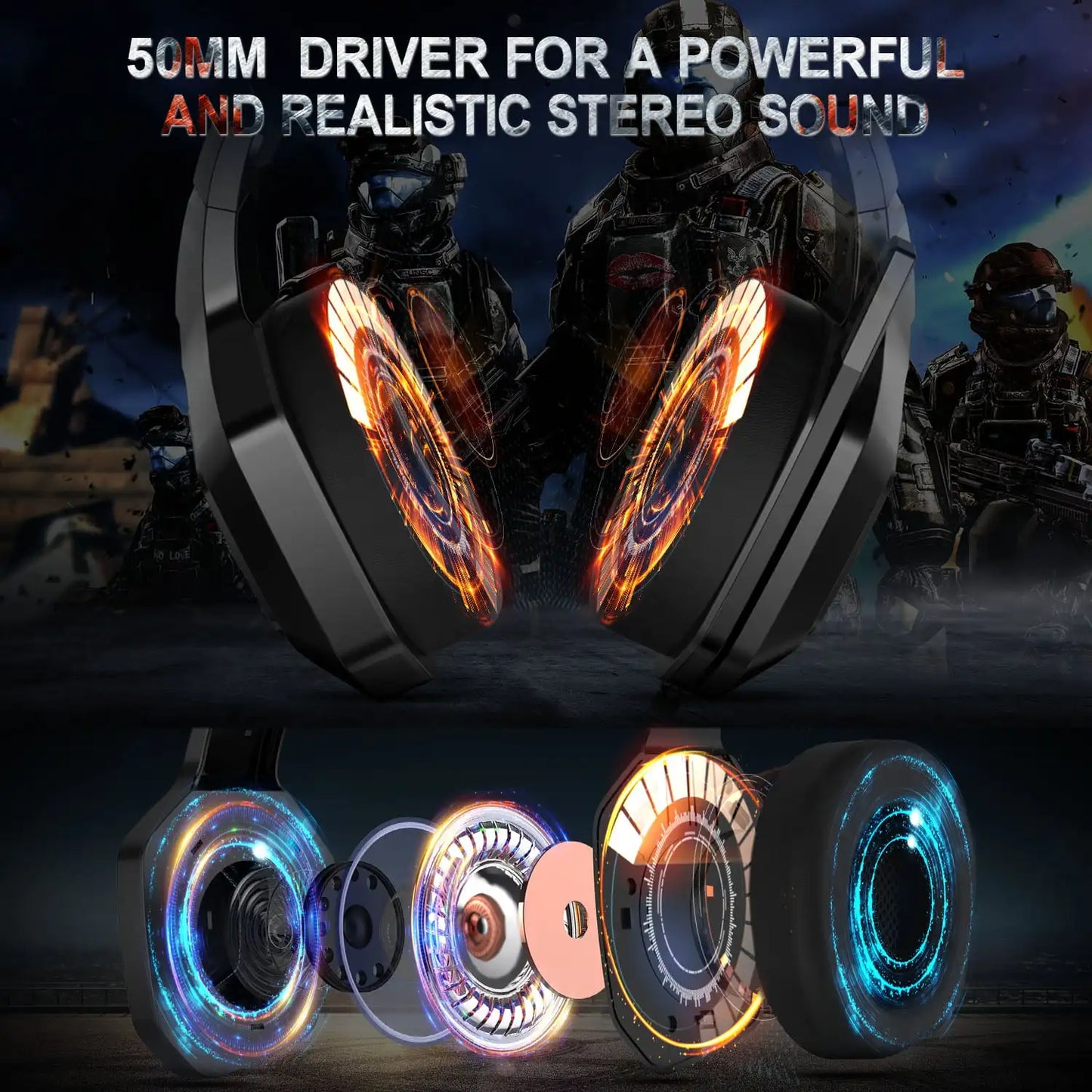 ONIKUMA K10 Gaming Headset,Stereo Bass Surround RGB Noise Cancelling Over Ear bluetooth Headphones with Mic