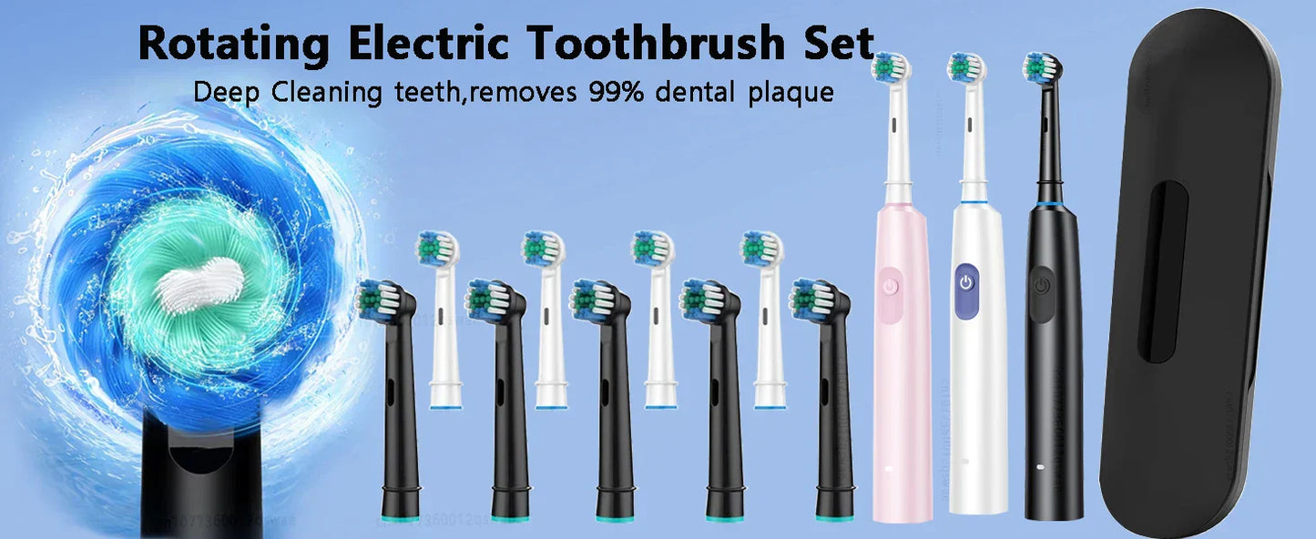 Electric Toothbrush Rotary Cleaning Teeth Brush Waterproof Electronic Tooth Brush With Timer Rechargeable Toothbrush with 8 Head