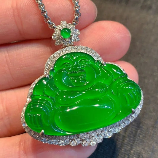 [With Certificate] Ice-like Positive Buddha Emerald Pendant 18K Gold Inlaid Myanmar Natural a Cargo Emperor Green Full