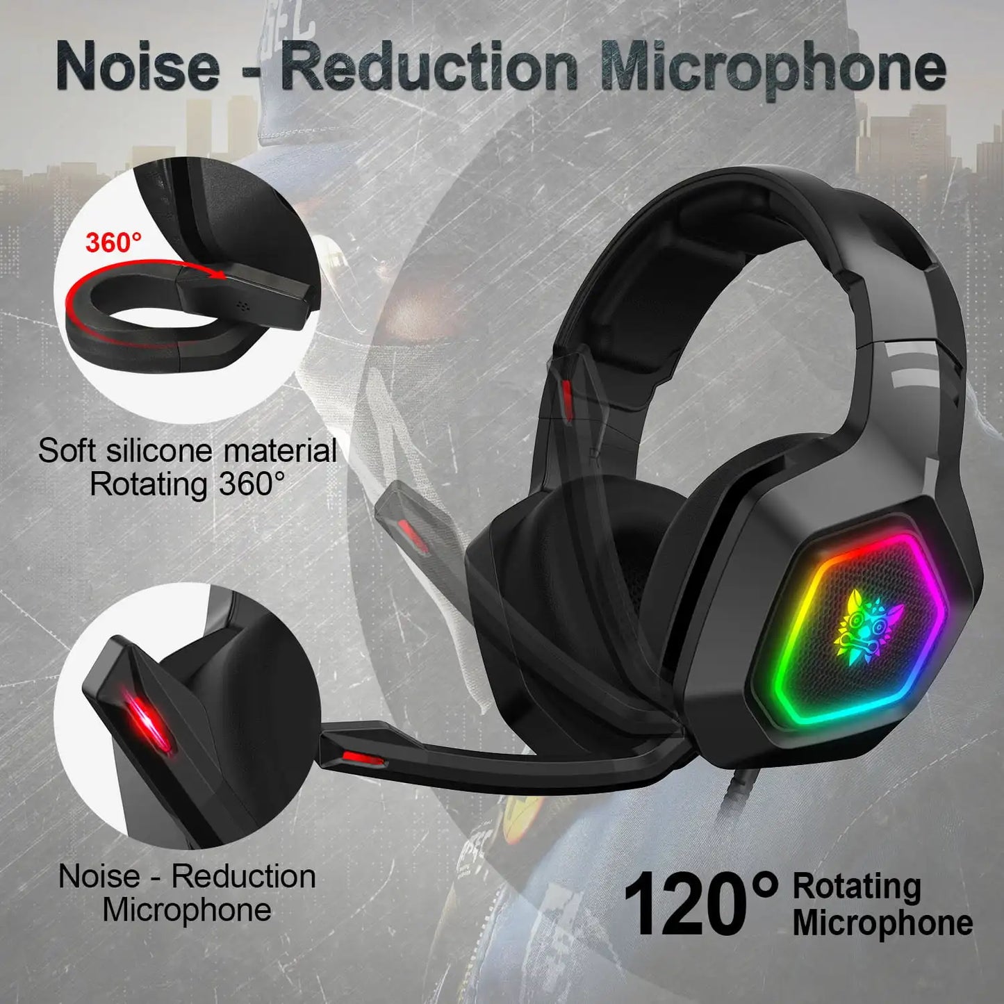 ONIKUMA K10 Gaming Headset,Stereo Bass Surround RGB Noise Cancelling Over Ear bluetooth Headphones with Mic