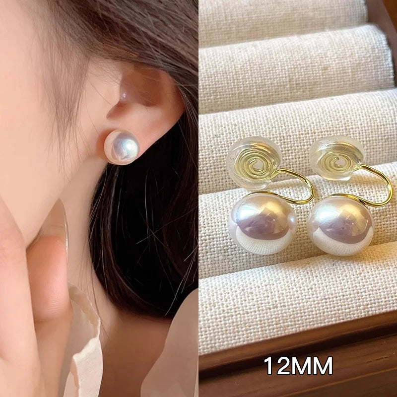 Korean Elegant White Pearl Clip Earrings for Women Exquisite Simple Imitation Pearl Round Stud Earring Wedding Party Jewelry