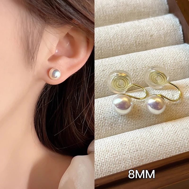 Korean Elegant White Pearl Clip Earrings for Women Exquisite Simple Imitation Pearl Round Stud Earring Wedding Party Jewelry