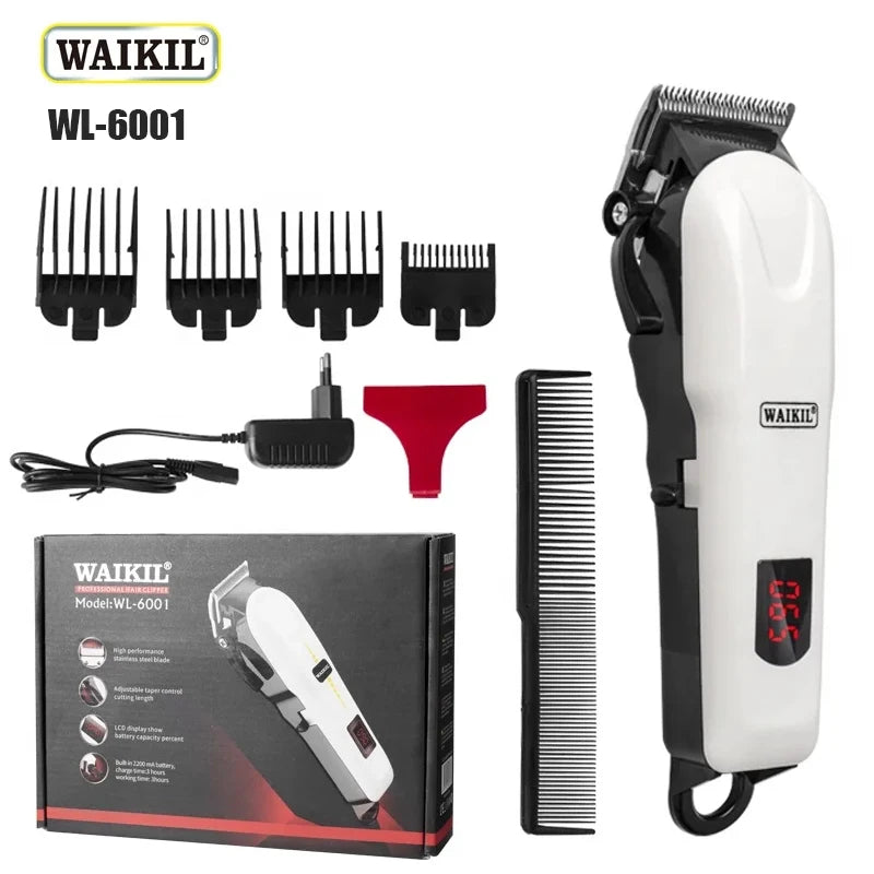 WAIKIL professional electric hair clipper for mens hair trimmer oil head carving machine EU plug charging digital display Barber