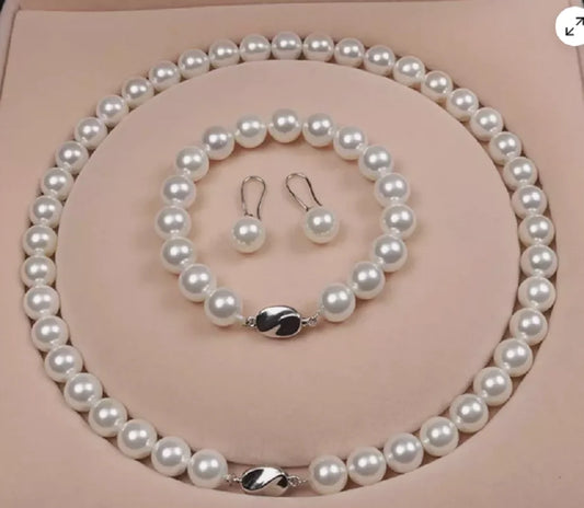 Beautiful Japanese AAA8-9mm Pearl Necklace Set 925s