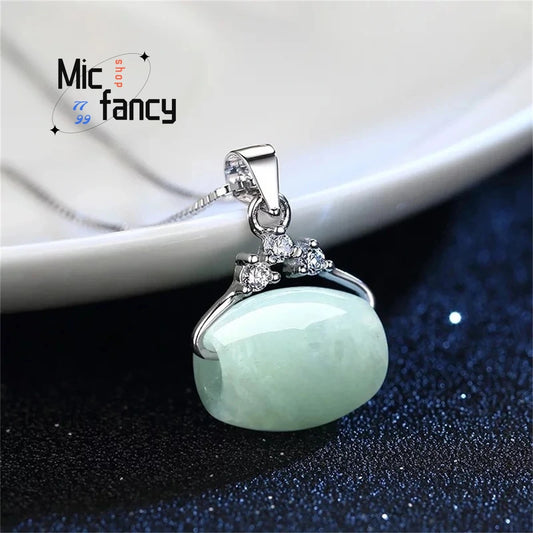 Natural Myanmar Emerald Road Pass Pendant Jade Round Bead Necklace Charm Fashion Jewelry Women Boutique Sweet Romantic Souvenir