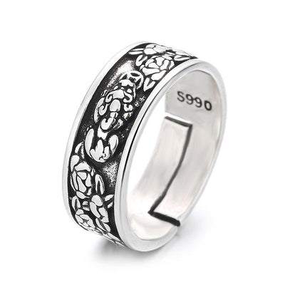 Elegant Thai Silver Adjustable Pixiu Rose Ring
