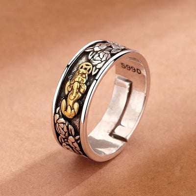Elegant Thai Silver Adjustable Pixiu Rose Ring