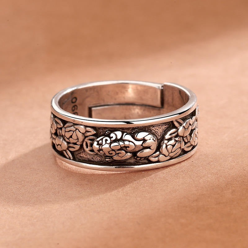 Elegant Thai Silver Adjustable Pixiu Rose Ring